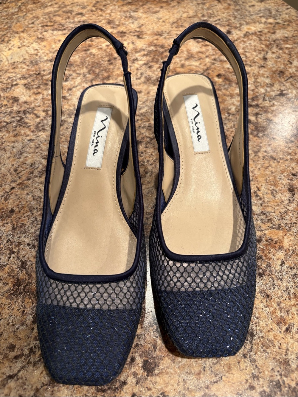 Nina Navy Mesh Slingback Pumps